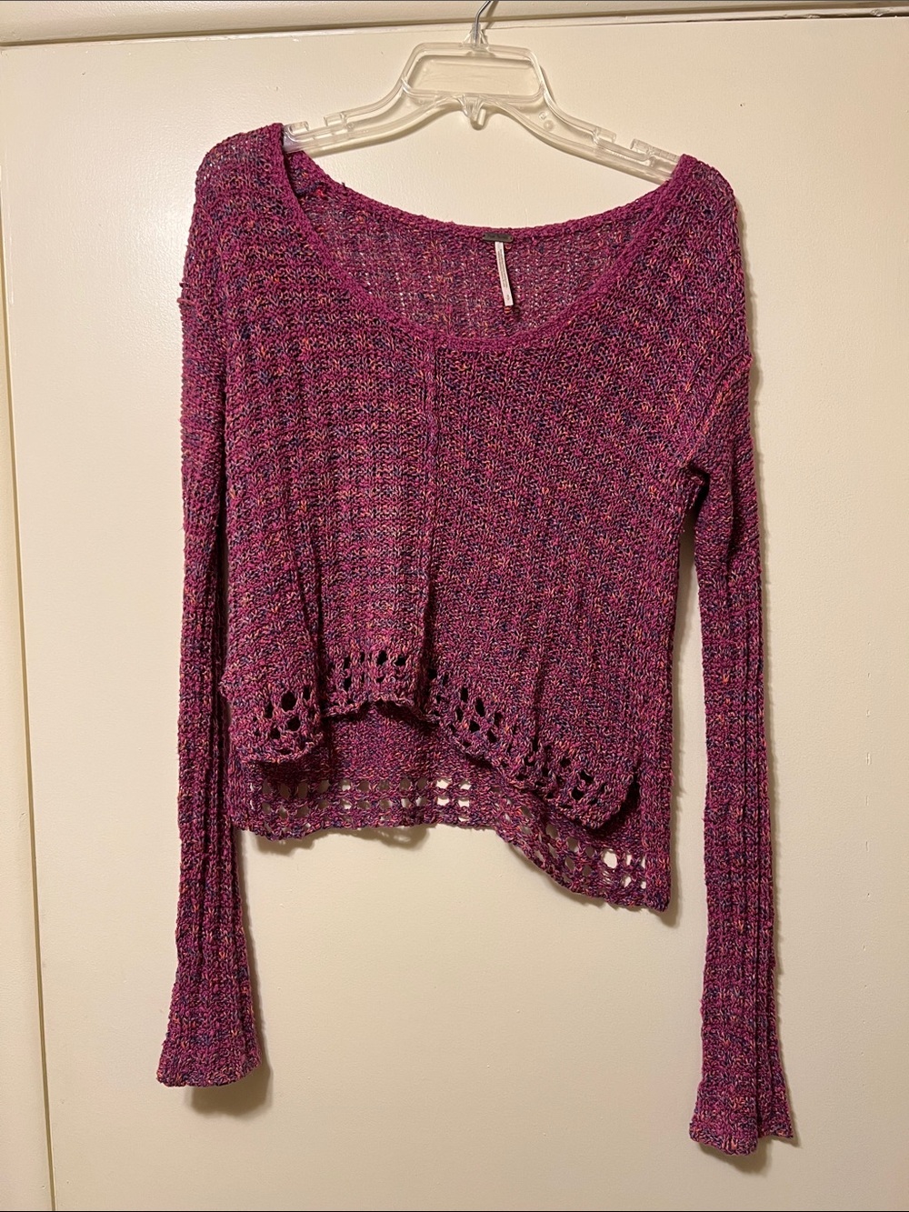 Women's Lightweight Cropped Knit Sweater - Berry Free People Like New